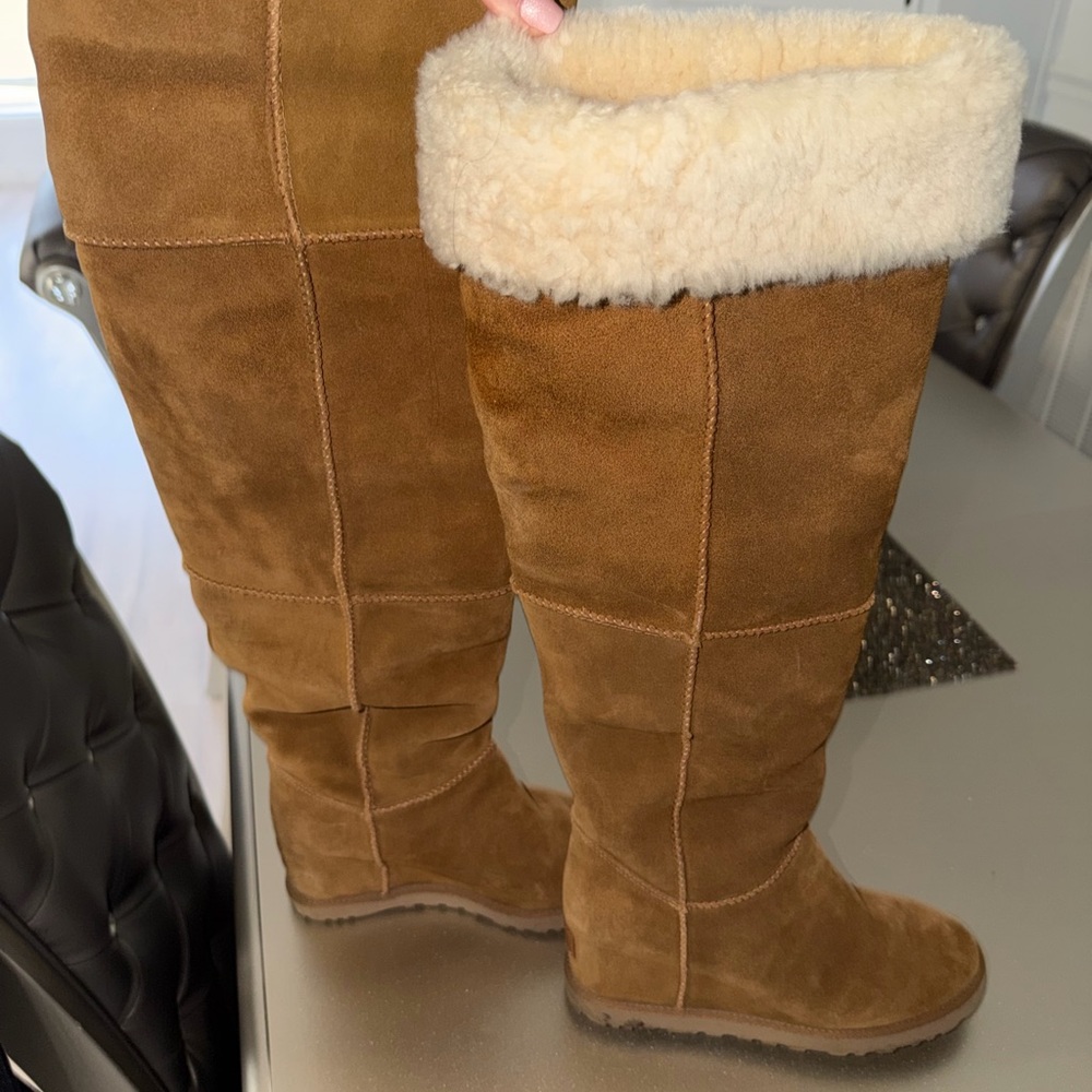 UGG Tall Suede Shearling Boots - Chestnut Brown - Picture 3 of 4